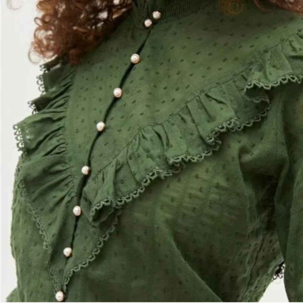 Hill House The Amira Top - Leaf Green Dot - Small - Picture 6 of 15